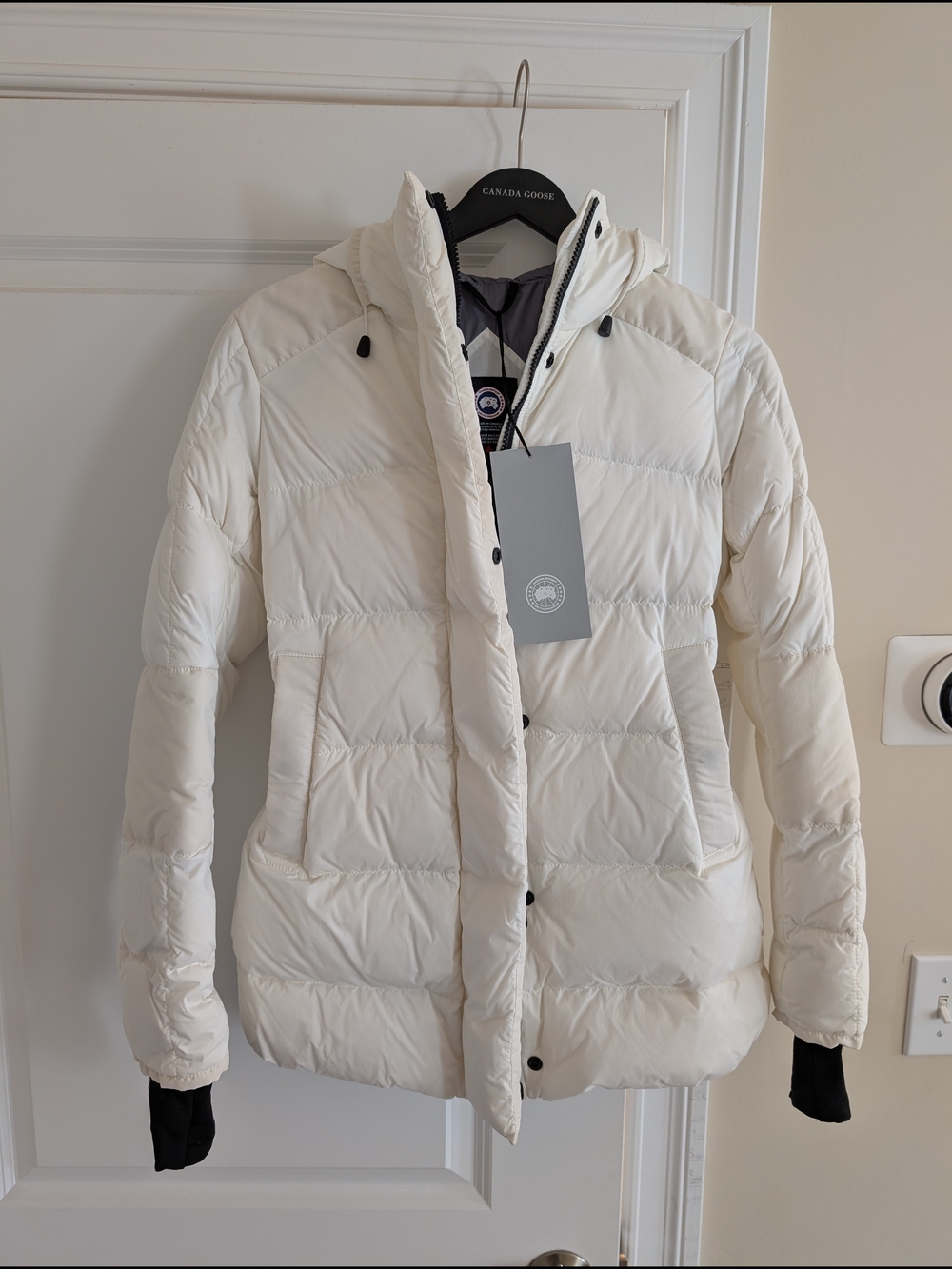 Canada Goose Women's Alliston White Down Puffer Jacket with Hood